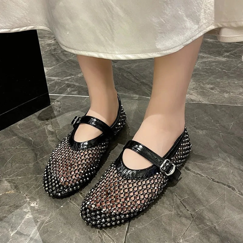 Women Mesh Ballet Flats Sandals New Flats Comfortable Round Toe Shoes Women Ballerina Trend Breathable Casual Walking Sandals
