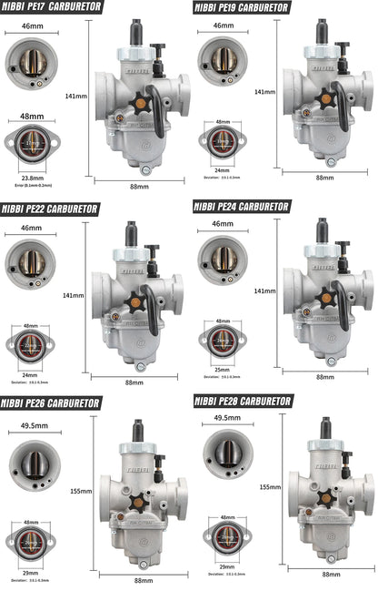 NIBBI PE19mm/PE22mm/PE24mm/PE26mm/PE28mm Flange Carburetor for Motorcycle 2T 4T GY6 Engine 100cc-250ccATV Yamaha Racing Pitbike