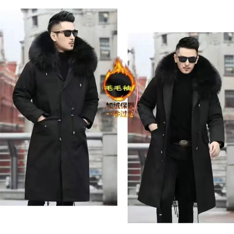 Abrigo de piel sintética Parker para hombre, cálido y nuevo de invierno, de una pieza, de piel sintética de visón, de longitud media.
