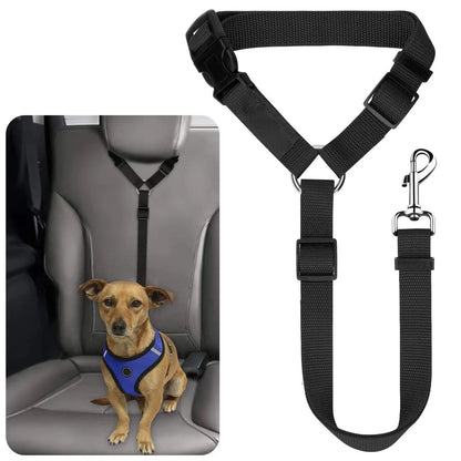 Cinturón de seguridad para mascotas dos en uno de color sólido, correa de nailon para el asiento trasero, arnés ajustable para perros, collar, accesorios para mascotas
