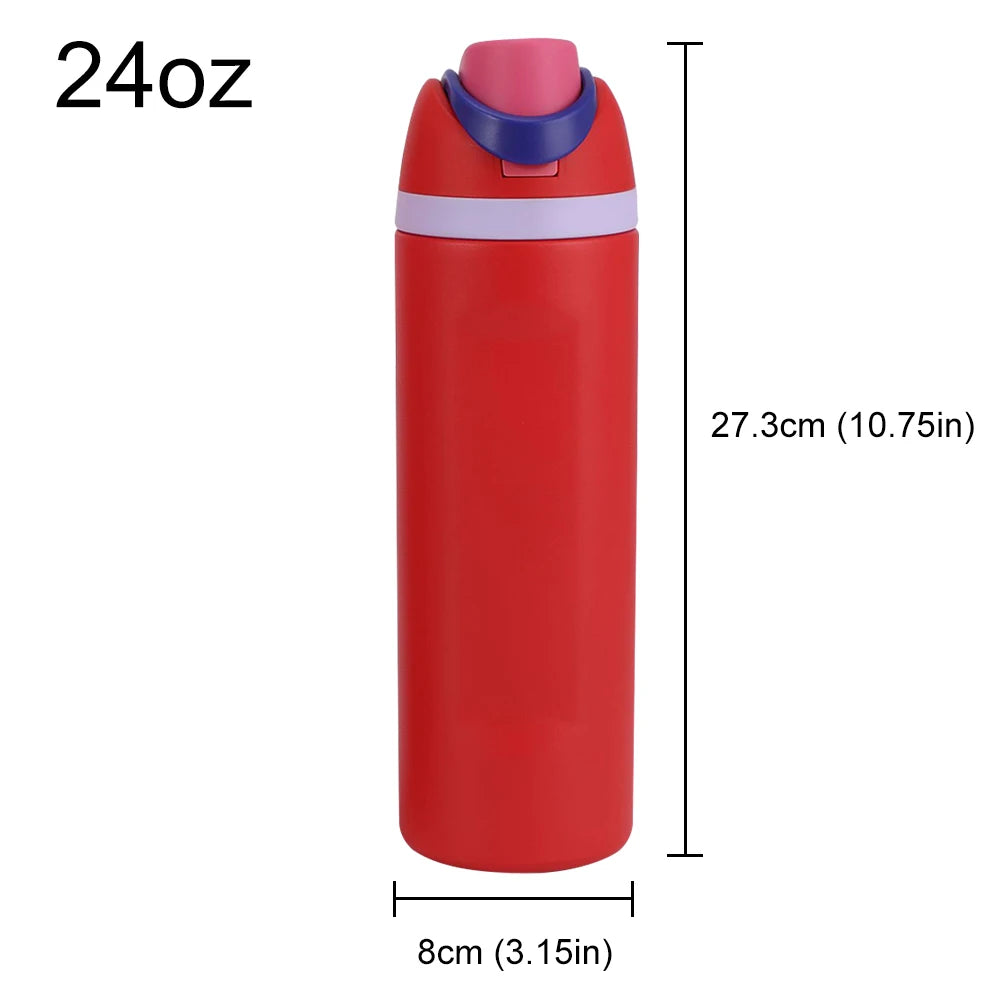 Copo de água portátil com palha e alça, garrafa esportiva, aço inoxidável 304, garrafa de vácuo de viagem, copo térmico, 32 oz, 24 oz, 19oz