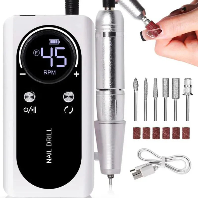 2024 Original 45000RPM Rechargeable Nail Drill Machine with LCD Low Noise Professional Nail Polish Sander Nails Accessories Set