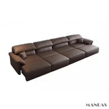 Electric Genuine Leather Sofa Bed Convertible Recliner – Modern Sectional Sleeper Couch with Adjustable Seats and Chaise Lounge