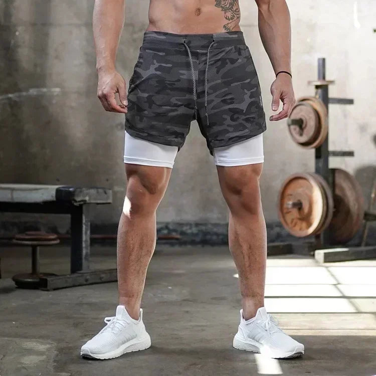 Men's Sports Shorts Anime Performance Shorts Printed Men GYM Casual Sport Compression Shorts Workout Running Mesh 2 in 1 Shorts
