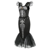 Halloween New Horror Skeleton Little Mermaid Costume Ariel Princess Black Skeleton Fishtail Dress Holiday Special Dress