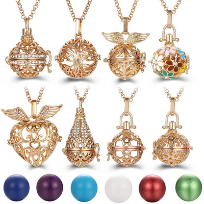 New Aroma Water Droplets Cage Lockets Necklace Heart Shaped Zircon Essential Oil Diffuser Set Combination Woman Pendant Jewelry