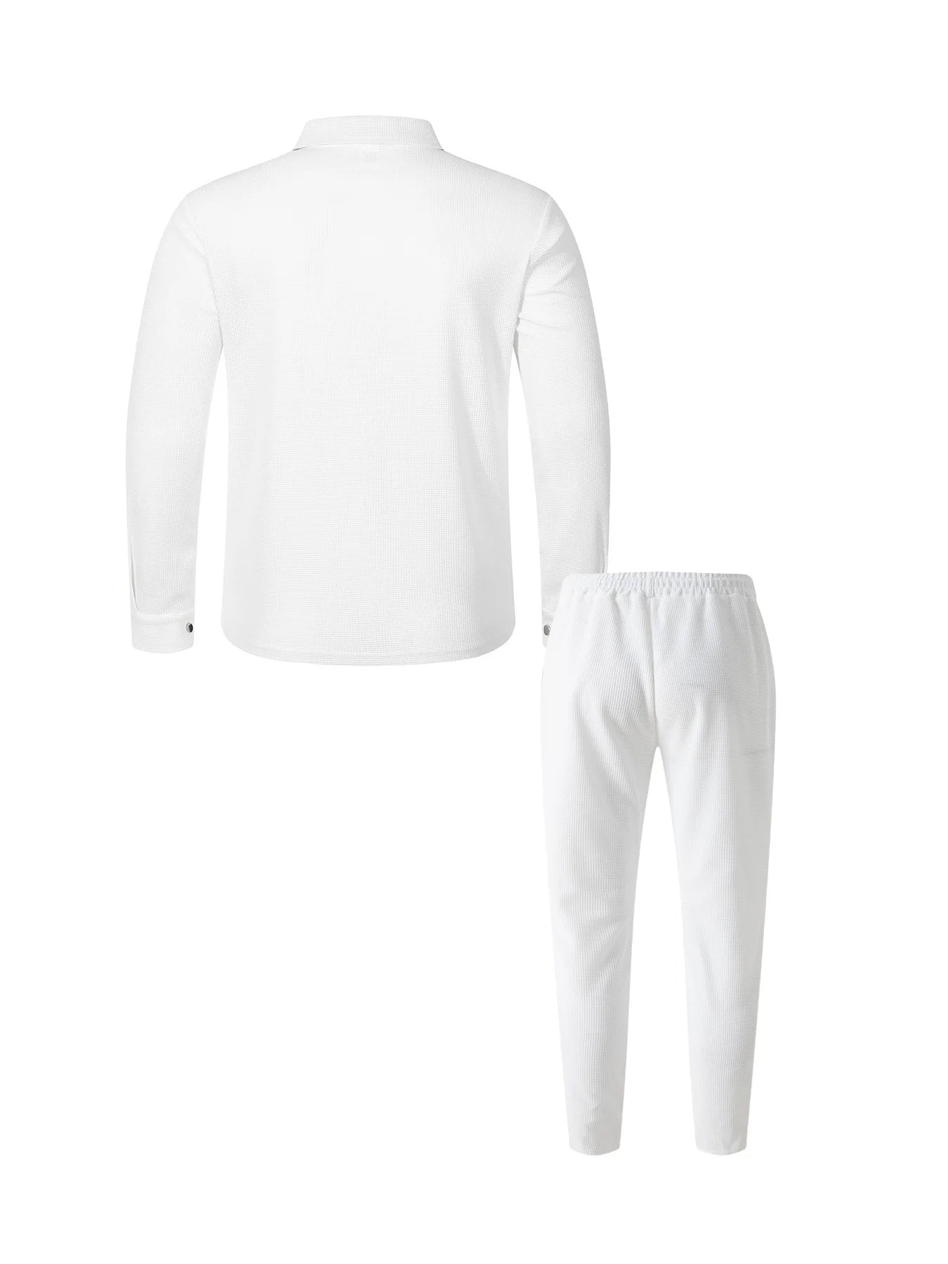 Men's Textured 2 Piece Outfits Lapel Collar Button Down Shirt Jacket & Drawstring Pants Set Casual Streetwear Tracksuit