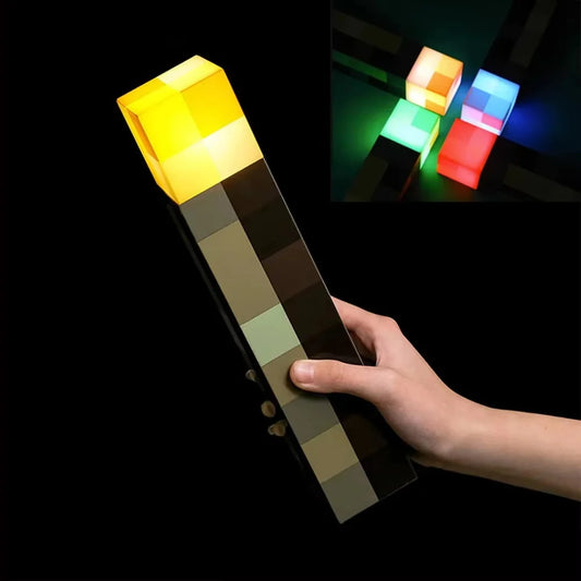 MC Game Brownstone Torch Lamp Figure 4Colors LED Night Light Bedroom Decorative Table Lamp USB Charging with Buckle Kids Toy Gift