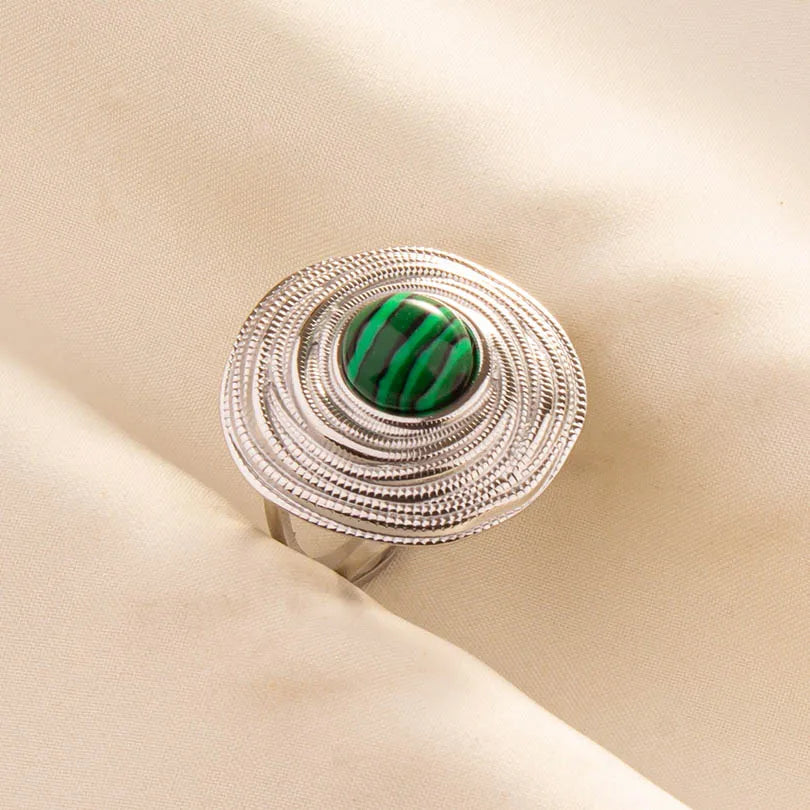 1pc Green Turquoise Ring Hippie Stainless Steel Silver Color Charm Opening Adjustable Ring Women Chunky Bohemian Party Jewelry