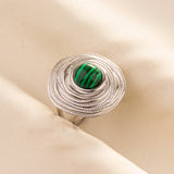 1pc Green Turquoise Ring Hippie Stainless Steel Silver Color Charm Opening Adjustable Ring Women Chunky Bohemian Party Jewelry