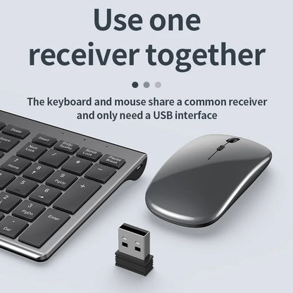 Juego de teclado y ratón Bluetooth recargables Jomaa-Slim, USB 2.4G, inalámbrico, ideal para portátiles y ordenadores. 