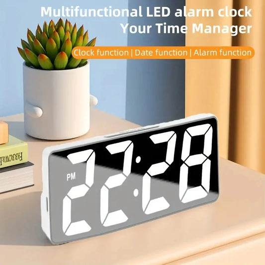 Reloj digital LED de última generación, despertador electrónico de escritorio para dormitorio con pantalla de temperatura y brillo ajustable durante 12 o 24 horas.