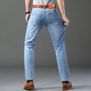 Spring Autumn Business Men Jeans Casual Straight Stretch Fashion Classic Black Sky Blue Grey Work Denim Trousers Brand Clothing