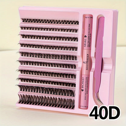 Kit de extensão de cílios diy, 200 peças, cluster de cílios com pinça com ligação e vedação de cílios, cola e aplicador de cílios, ferramenta de maquiagem