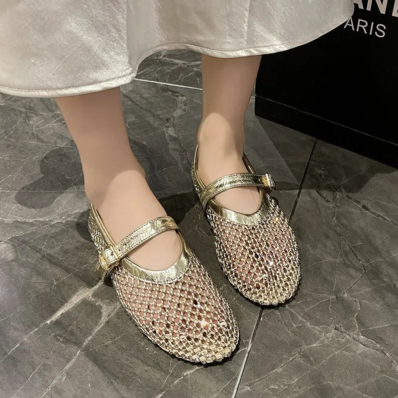 Women Mesh Ballet Flats Sandals New Flats Comfortable Round Toe Shoes Women Ballerina Trend Breathable Casual Walking Sandals