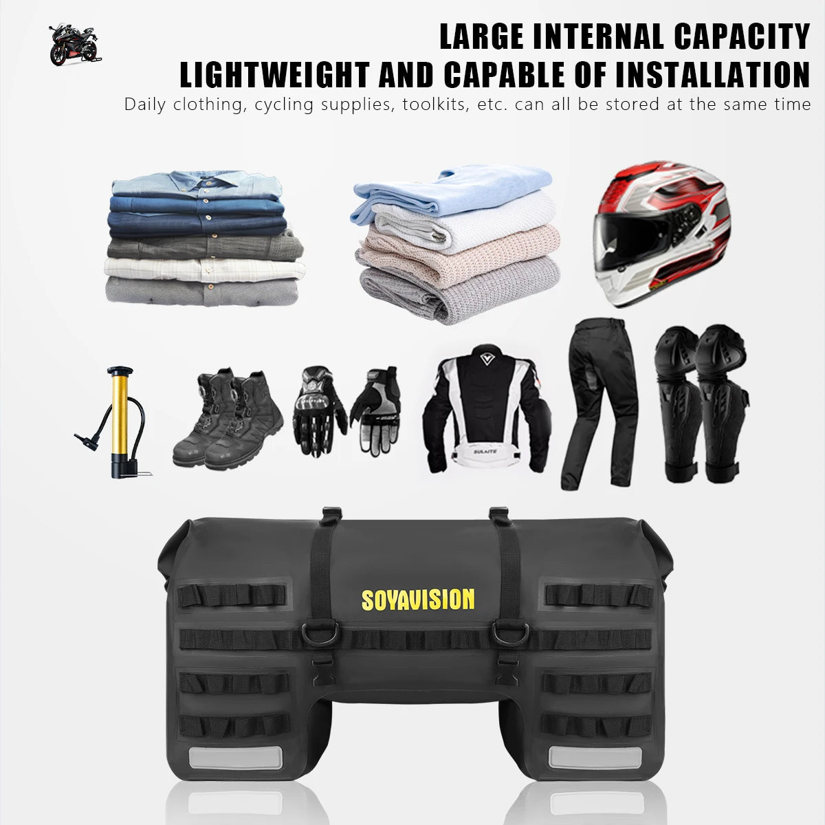 SOYAVISION 20L 50L 70L 80L 100L Motorcycle Waterproof Tail Bag Travel Outdoor Luggage Bag Motorcycle Seat Bag