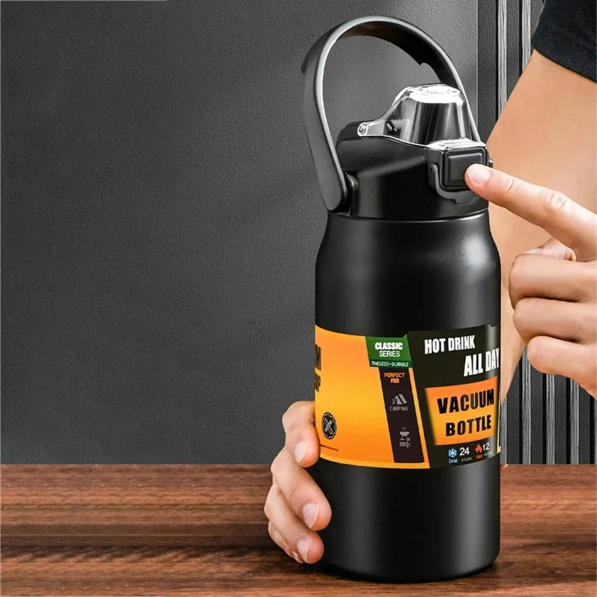 Stainless Steel Thermo Bottle 1500ML Portable Thermos with Straw Large Capacity Tumbler Thermoses Sports Mountaineering Cup