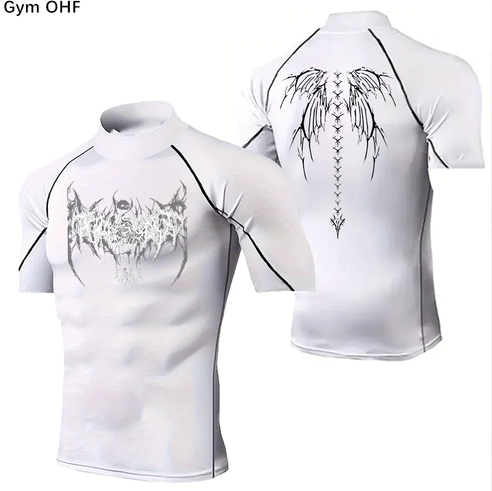 Camisetas deportivas de cuello alto para hombre, de secado rápido, para fitness, running, de manga corta, de compresión, informales, para ciclismo al aire libre, transpirables. 
