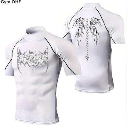 Camisetas esportivas masculinas de gola alta, fitness rápido, corrida, manga curta, tops de compressão, casual, ciclismo ao ar livre, calças respiráveis