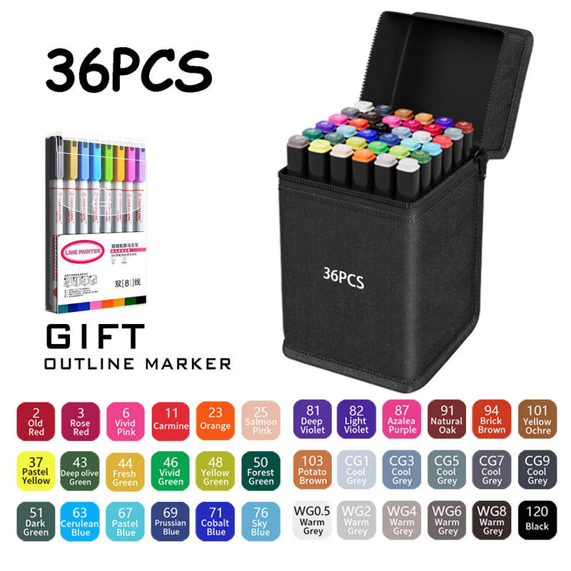 24/36/48/60/80/120/168 Colors Double Tip Permanent Art Marker pens for Drawing Painting Sketching Comics Design School Supplies