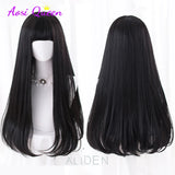 AS Long Straight Black Synthetic Wig For Women With Bangs Black Cosplay Lolita Wigs Heat Resistant Natural Hair