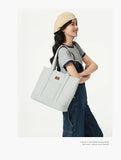 LEE Unisex Utility Canvas Leather Zipper Tote Bag Casual Denim Daily Shopping Handbag Women Men Durable Student School Book Bag