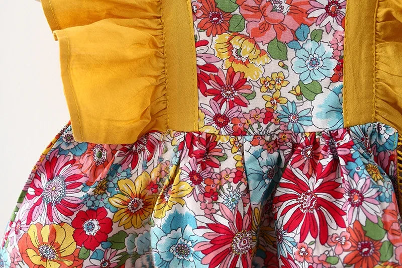 Vestido de verano para niña con tirantes y flores fragmentadas, sin mangas, de princesa, para recién nacida de 0 a 3 años, incluye gorro.