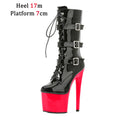 Nightclub Platform Women's Shoes 8 Inch Pole Dancing Pumps 20CM Thin High Heels Mid Tube Boots Design Buckle Sexy Stripper Show