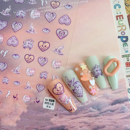 Pegatinas autoadhesivas 3D para decoración de uñas, diseño de chica bonita Y2K, bonitas y geniales, calcomanías de manicura con dibujos animados, venta al por mayor, envío directo