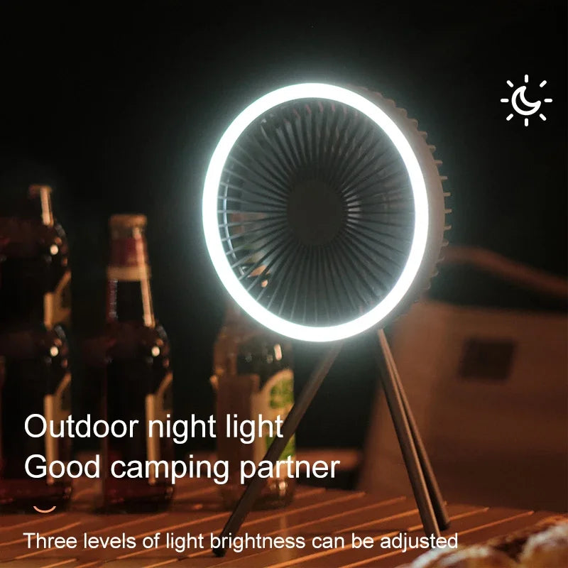 2024 New Portable Tripod Camping Fan 10000mAh USB Rechargeable Multifunctional Mini Outdoor Tent Wireless Ceiling Electric Fan