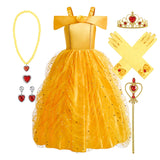 Children Princess Costume Kids Halloween Carnival Beauty Beast Birthday Party Clothes Girl Yellow Belle Cosplay Dress Up