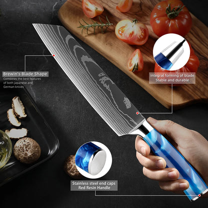 XITUO 1-8Piece Kitchen Knife Set, Blue Resin Handle for Chef Knife, Paring Knife, Boning Knife, Santoku Knife, Razor-Sharp