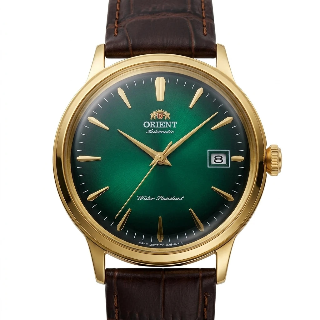 Relógio masculino automático vintage com pulseira de couro caixas dourada