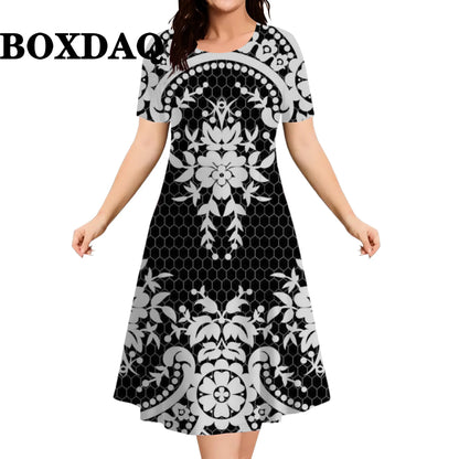 2026 New Floral Graphic Print Women's Dresses Elegant Ladies Summer Dress Casual Retro Plus Size Female Fashion Loose Dress 9XL