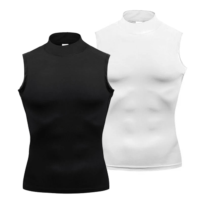 Exercício de treinamento sem mangas camisetas homens gola alta elástica camisa de compressão de secagem rápida ginásio regatas fitness correndo coletes