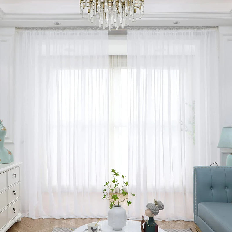 Sheer Curtains for Bedroom Windows Casual Solid White Yarn Tulle Curtain for Nursery/Living Room Kitchen Window Treatments