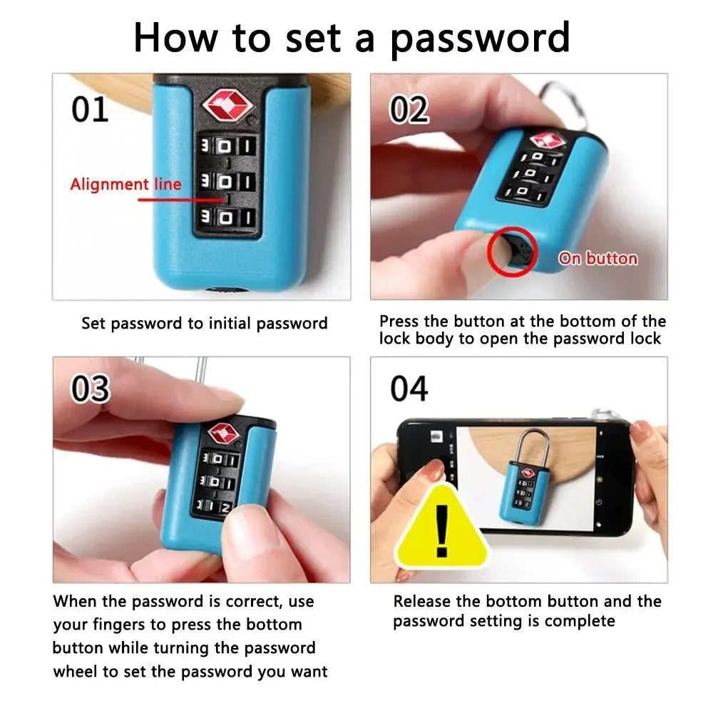 TSA Customs Code Lock for Travel Luggage Password Changeable Black Lock Contrast Design Padlock 3 Digit Combination Lock