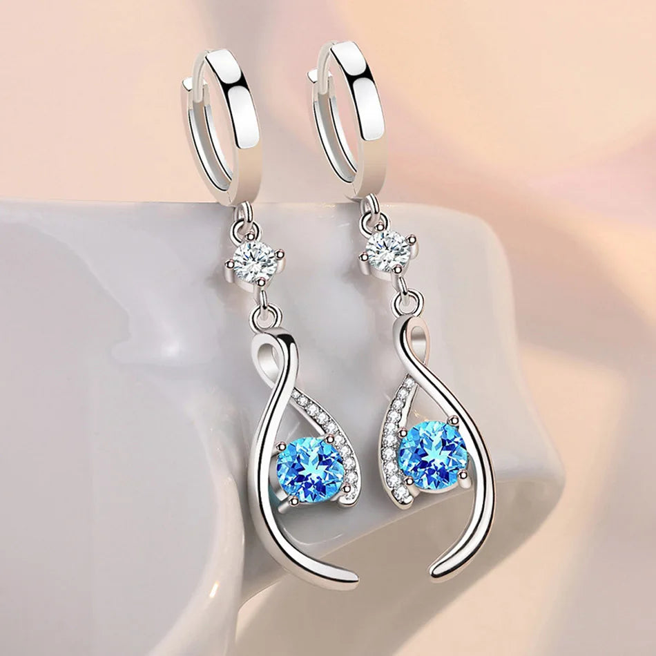Pendientes CHSHINE de plata de ley 925 con circonitas azules entrelazadas para mujer, regalo de boda, joyería de moda.