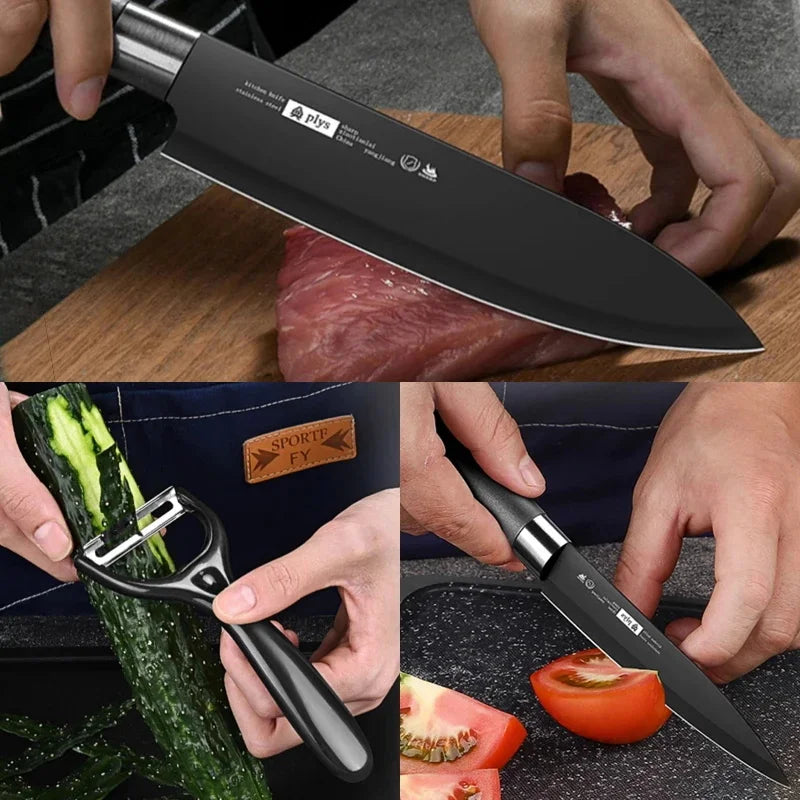 PLYS-Juego de cuchillos de cocina a prueba de herrumbre, herramienta de cocina de 3 piezas de acero inoxidable, cuchillo de Chef profesional, pelador de frutas