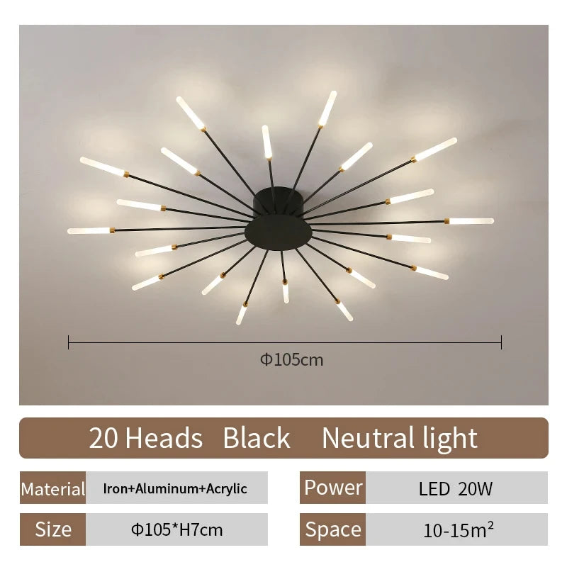 Lámpara de techo LED moderna para sala de estar, comedor, dormitorio, diseño de fuegos artificiales nórdicos, decoración del hogar, iluminación interior