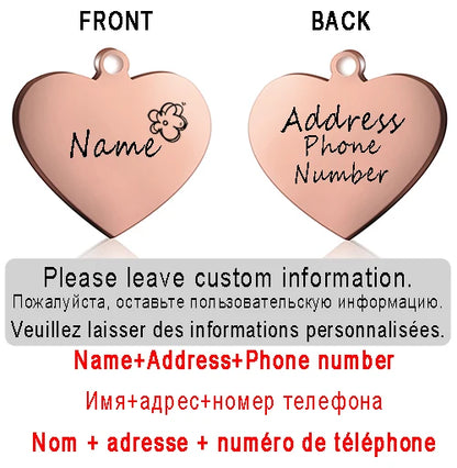 Dog ID Heart Tag Custom Personalized Cat Collar Pendant Engraved Pet Necklace Chain Charm Supplies For Name Products