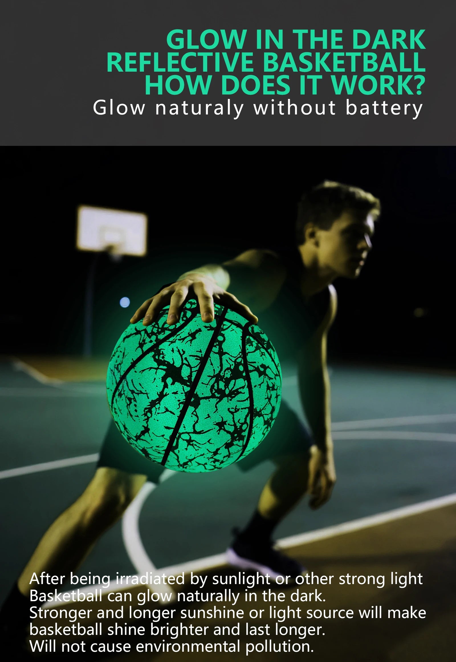 Glow Reflective Basketball Adult & Children Youth Wear-resistant Luminous Basketball Size 7/6/5 PU Soft Leather Game Training Ball