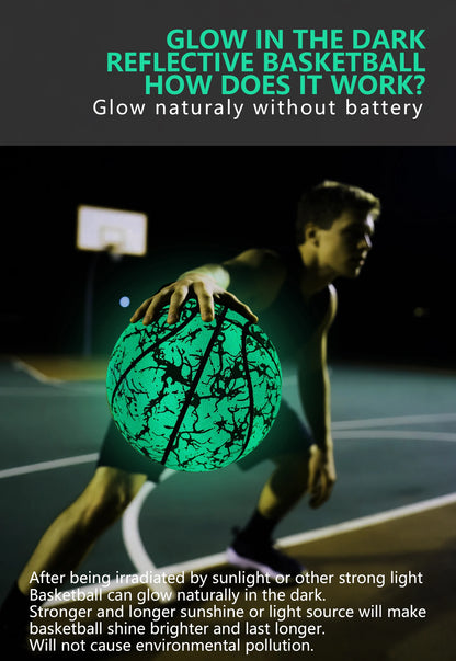 Glow Reflective Basketball Adult&Children Youth Wear-resistant Luminous Basketball Size 7/6/5 Pu Soft Leather Game Training Ball