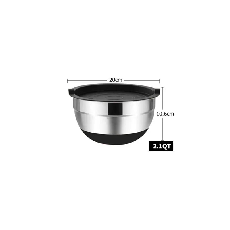 Mixing Bowls with Lids and Non-Slip Bases, Stainless Steel Mixing Bowls Set for Baking, Nesting Storage Bowls, JT227, 6 Pcs