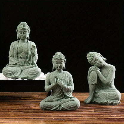Estatua de Buda, decoración de pecera, mini figura budista, adorno de escritorio, decoración de mesa, estatua zen para el hogar, arenisca verde, Tailandia