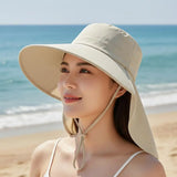 Protection Sun Hat Polyester Fiber Wide Brim with Neck Cover Cooling Quick Dry for Beach Hiking Fishing Gardening Outdoor Activities