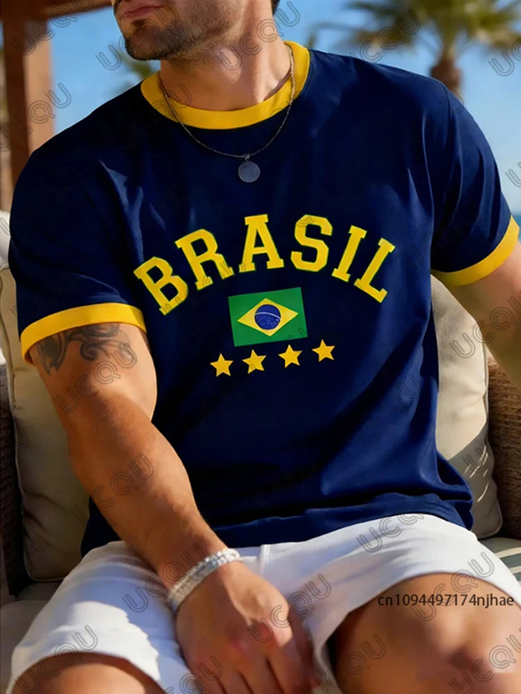 Summer New Brasil National Flag 3D Print T-shirt For Men Outdoor Sports Short-Sleeve Surfing O-neck Tees Casual Kids/Adult Tops