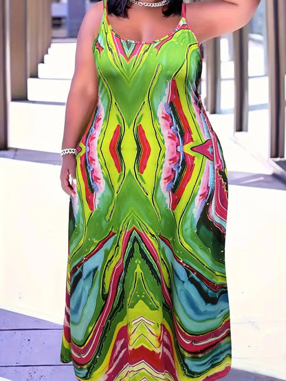 Vestido lencero de talla grande para mujer 2024, vestido largo de tejido de punto muy elástico, elegante, a la moda, para citas, con un bonito estampado geométrico.