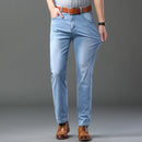 Spring Autumn Business Men Jeans Casual Straight Stretch Fashion Classic Black Sky Blue Grey Work Denim Trousers Brand Clothing