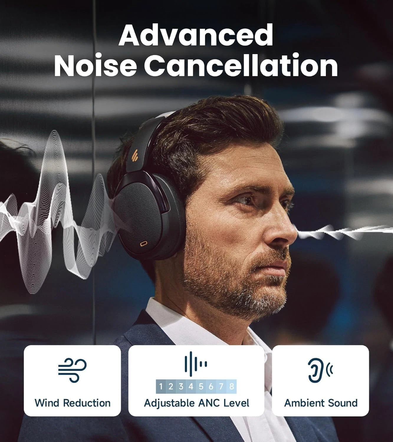 Edifier WH950NB Active Noise Cancelling Wireless Headphones Bluetooth 5.4 Headset, Hi-Res Wireless, 80hrs Playback,4 Microphones